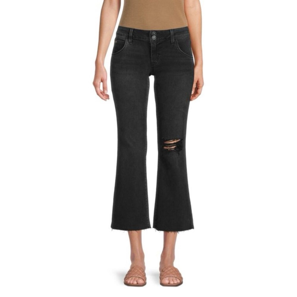 Hudson Jeans Black Crop Flare Distressed Denim